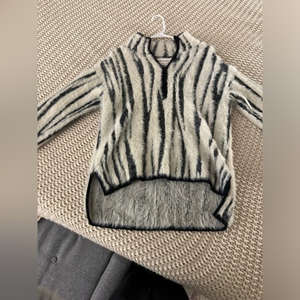 Zebra stripe Anthropologie quarter zip sweater